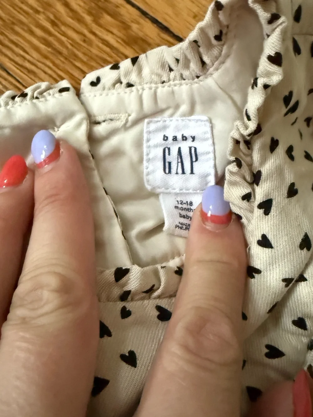 Gap Cream Dress with Black Heart Print - Size 12-18 Months